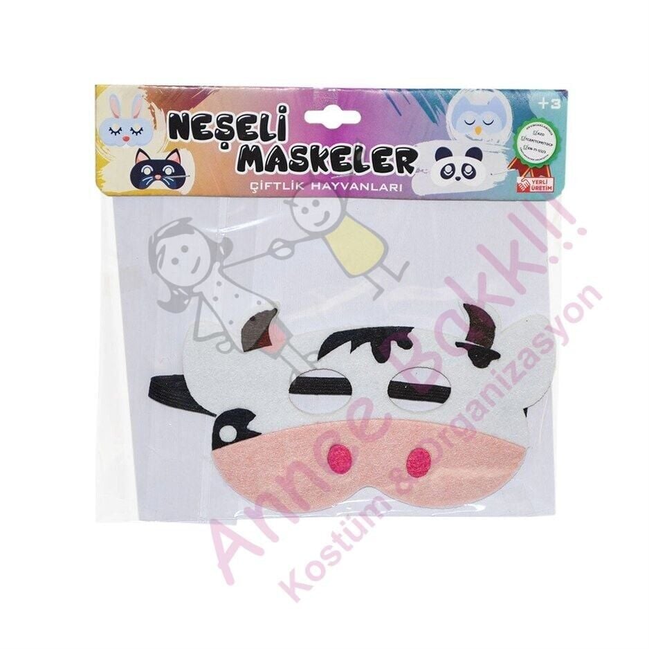 Keçe Kumaş Çocuk İnek Maskesi, Doğa ve Hayvan Maskeleri, Komik İnek Maskesi