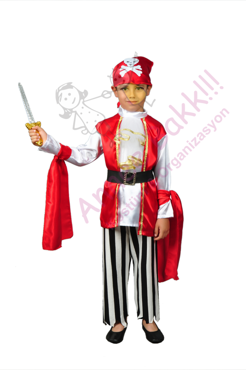 Kaptan Hook Kostümü, Kırmızı Renk Korsan Çocuk Kostümü