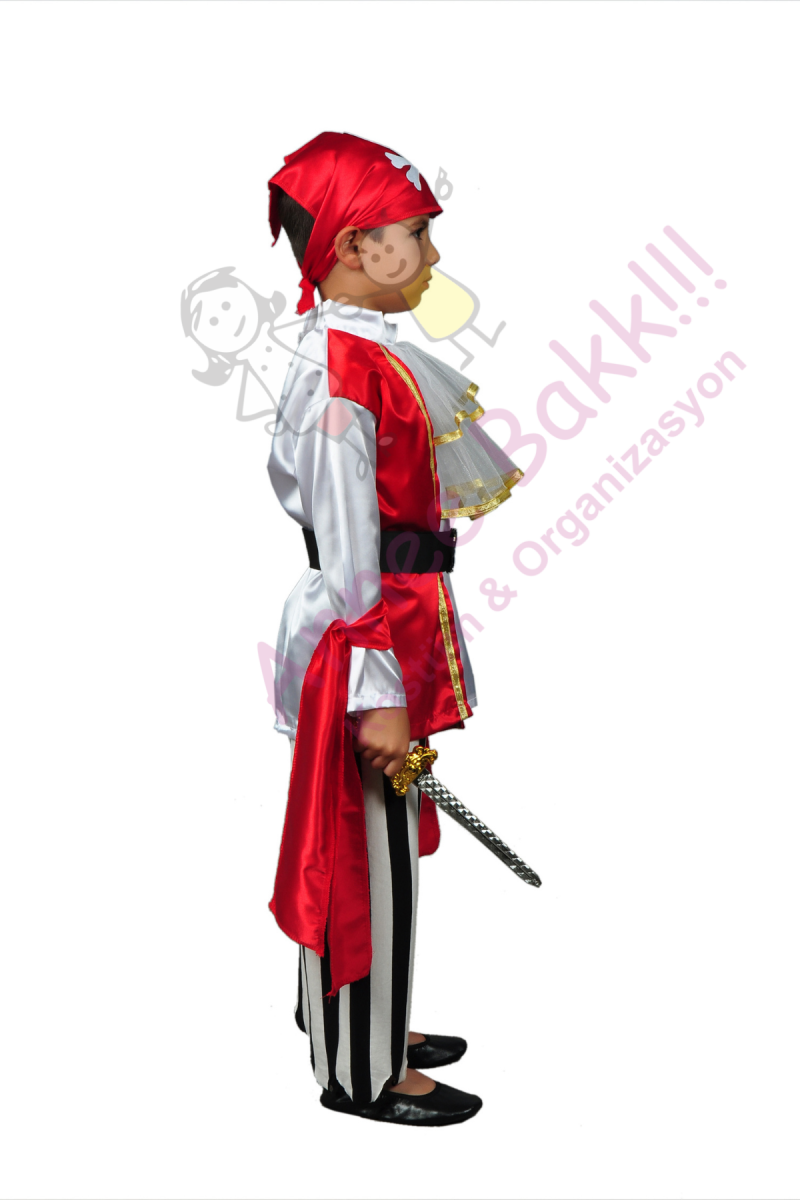 Kaptan Hook Kostümü, Kırmızı Renk Korsan Çocuk Kostümü