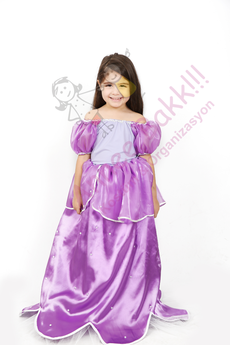 Mor Renk Prenses Kostümü, Prenses Sofia Kostümü, Tüllü Prenses Kıyafeti