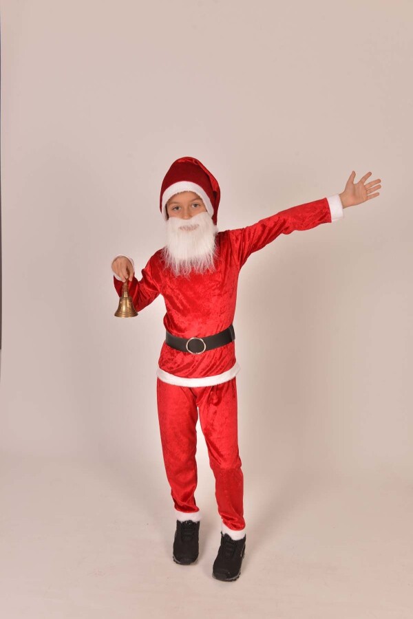 Noel Baba Çocuk Kostümü, Kadife Kumaş Noel Baba Çocuk Kostümü, Hızlı Kargo - 1