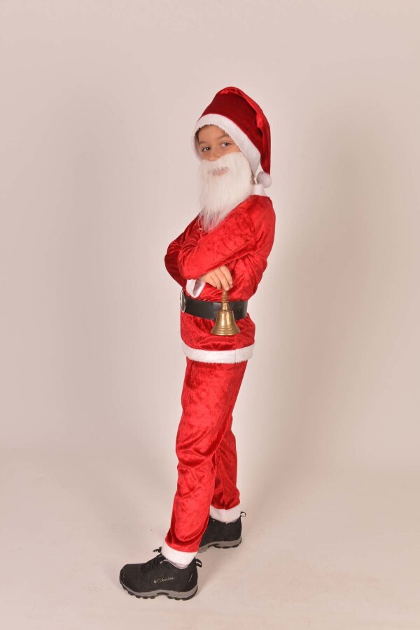 Noel Baba Çocuk Kostümü, Kadife Kumaş Noel Baba Çocuk Kostümü, Hızlı Kargo - 3