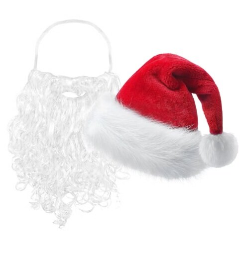 Yetişkinler İçin Noel Baba Şapka ve Sakal Set, Noel Baba Kostüm Aksesuarları - 2
